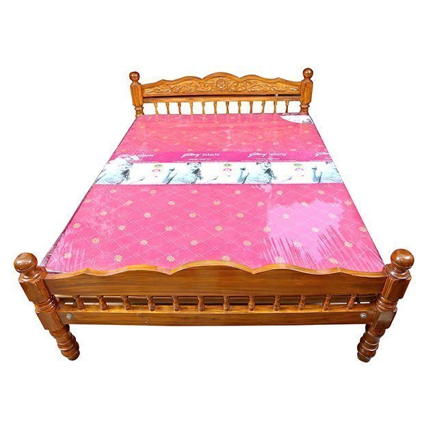 wooden cot with plain mattress