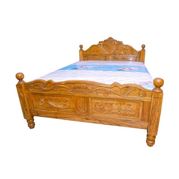 Wooden cot with bed