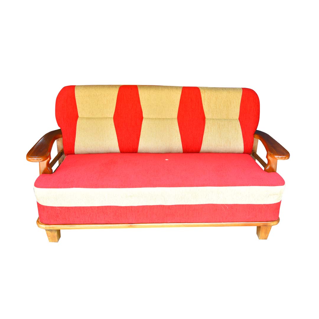 3 Seaters Bright Red Traditional Wooden Sofa Set