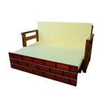Teakwood Sofa Cum Bed - Right Side View with cushion