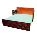 Teakwood Sofa Cum Bed - Top View with cushion - Bed Mode Right Side Angle