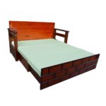 Teakwood Sofa Cum Bed - Top View with cushion - Bed Mode left Side