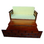Teakwood Sofa Cum Bed - Top View with cushion - Bed Mode with box open
