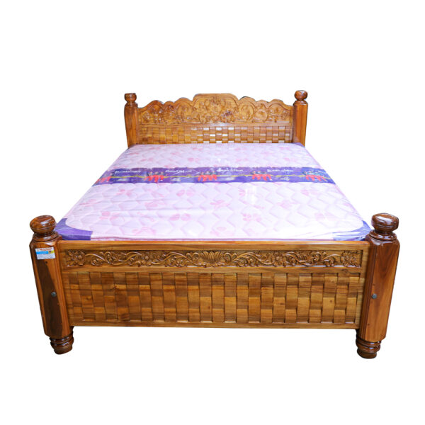 DRM Wooden Cot with Mattress Front View