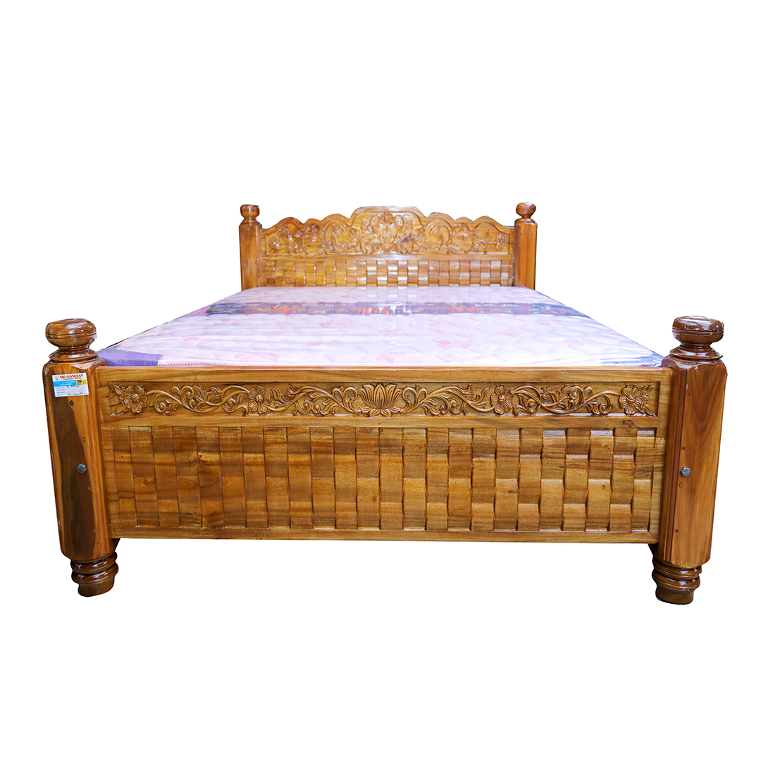 DRM WOODEN COT with Mattress Top view